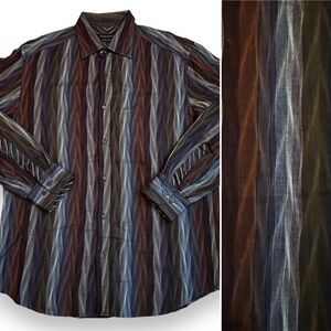 Vintage Jhane Barnes Shirt Geometric Wavy Stripes Classic Fit Japan Fabric Large